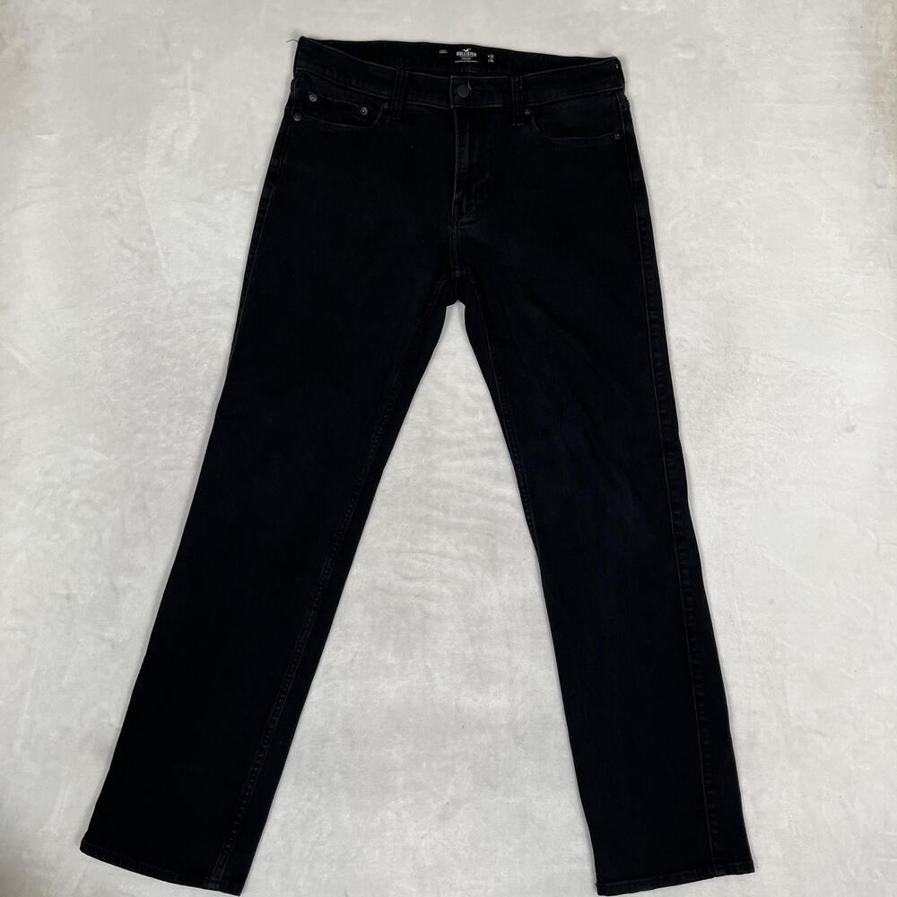 Hollister Jeans Mens 32x34 Black Straight Advanced Stretch Denim Dark Wash